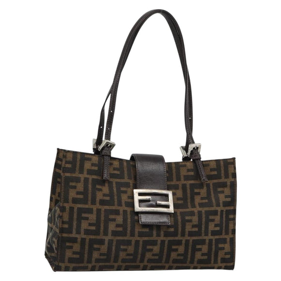 FENDI Zucca Canvas Mamma Baguette Hand Bag Black Brown Auth 185919