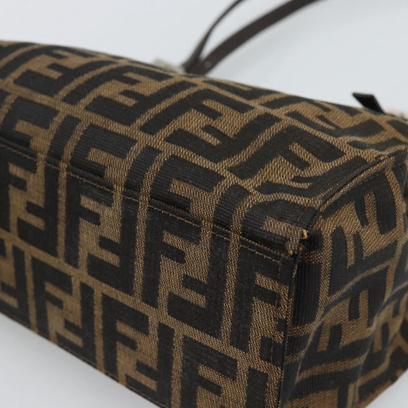 FENDI Zucca Canvas Mamma Baguette Hand Bag Black Brown Auth 185919