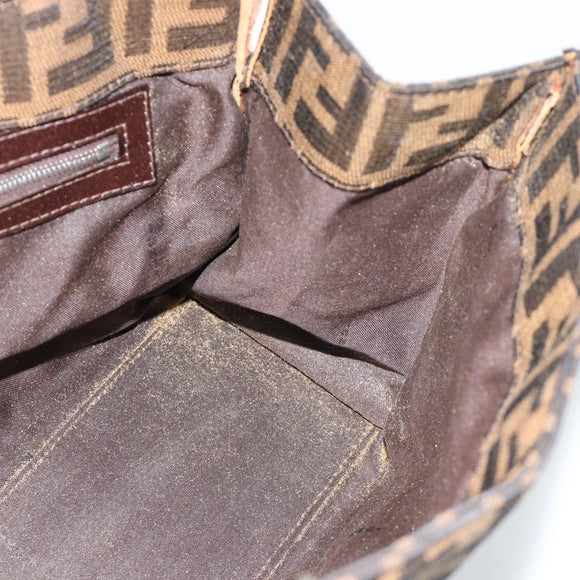 FENDI Zucca Canvas Mamma Baguette Hand Bag Black Brown Auth 185919