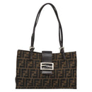 FENDI Zucca Canvas Mamma Baguette Hand Bag Black Brown Auth 185919-13