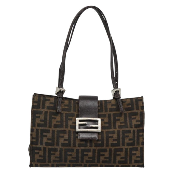 FENDI Zucca Canvas Mamma Baguette Hand Bag Black Brown Auth 185919