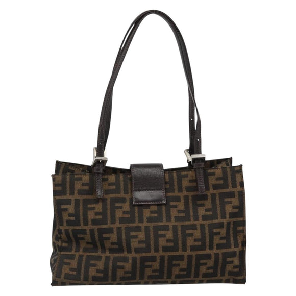 FENDI Zucca Canvas Mamma Baguette Hand Bag Black Brown Auth 185919