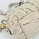 PRADA Gathered Hand Bag Nylon Beige Gold Auth 185921-14