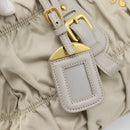 PRADA Gathered Hand Bag Nylon Beige Gold Auth 185921-17