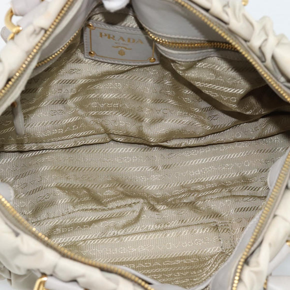 PRADA Gathered Hand Bag Nylon Beige Gold Auth 185921