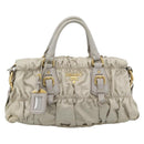 PRADA Gathered Hand Bag Nylon Beige Gold Auth 185921-13