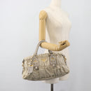 PRADA Gathered Hand Bag Nylon Beige Gold Auth 185921-25