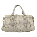 PRADA Gathered Hand Bag Nylon Beige Gold Auth 185921-2