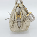 PRADA Gathered Hand Bag Nylon Beige Gold Auth 185921-3