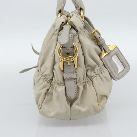 PRADA Gathered Hand Bag Nylon Beige Gold Auth 185921