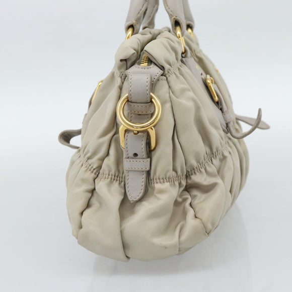PRADA Gathered Hand Bag Nylon Beige Gold Auth 185921