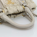 PRADA Gathered Hand Bag Nylon Beige Gold Auth 185921-7