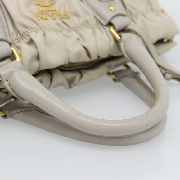 PRADA Gathered Hand Bag Nylon Beige Gold Auth 185921