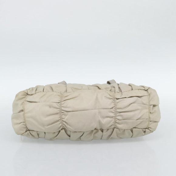 PRADA Gathered Hand Bag Nylon Beige Gold Auth 185921