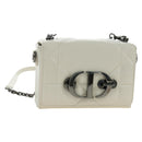 Christian Dior Canage Caro Shoulder Bag Lamb Skin White Silver Auth 185922SM-1