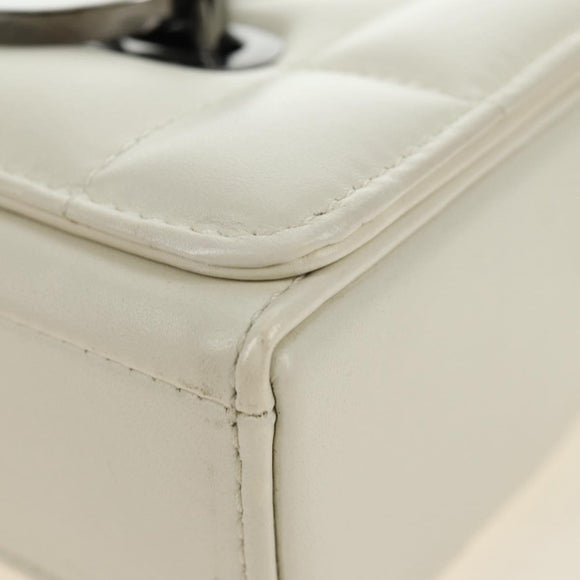 Christian Dior Canage Caro Shoulder Bag Lamb Skin White Silver Auth 185922SM