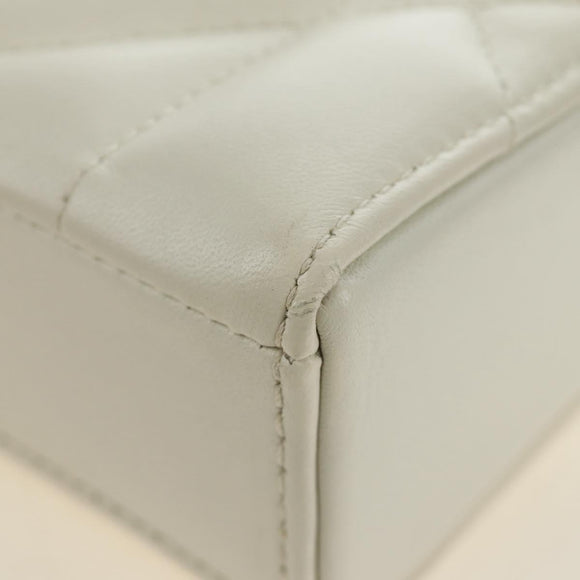 Christian Dior Canage Caro Shoulder Bag Lamb Skin White Silver Auth 185922SM