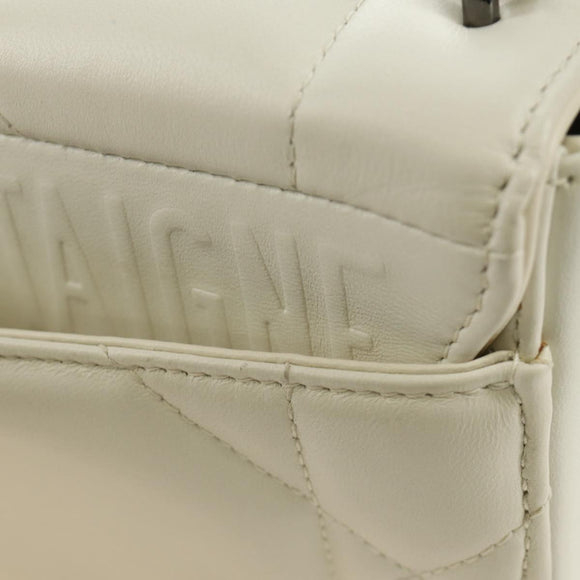 Christian Dior Canage Caro Shoulder Bag Lamb Skin White Silver Auth 185922SM