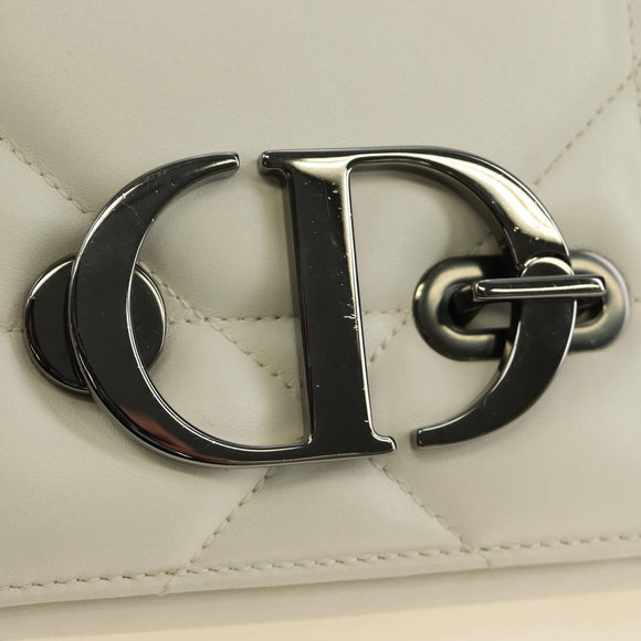 Christian Dior Canage Caro Shoulder Bag Lamb Skin White Silver Auth 185922SM