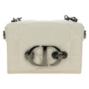 Christian Dior Canage Caro Shoulder Bag Lamb Skin White Silver Auth 185922SM-13