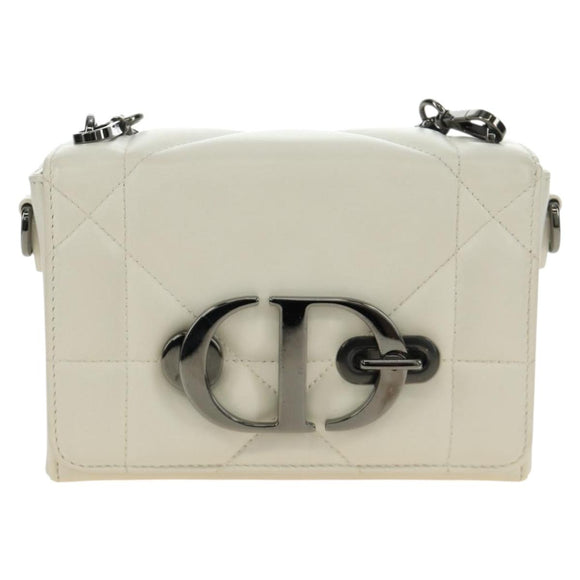 Christian Dior Canage Caro Shoulder Bag Lamb Skin White Silver Auth 185922SM