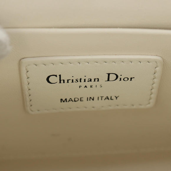 Christian Dior Canage Caro Shoulder Bag Lamb Skin White Silver Auth 185922SM