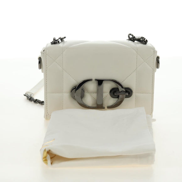 Christian Dior Canage Caro Shoulder Bag Lamb Skin White Silver Auth 185922SM