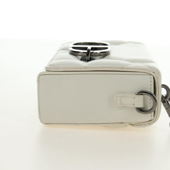Christian Dior Canage Caro Shoulder Bag Lamb Skin White Silver Auth 185922SM