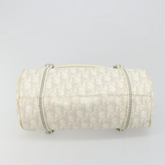 Christian Dior Trotter Canvas Romantic Hand Bag PVC White Silver Auth 185924A