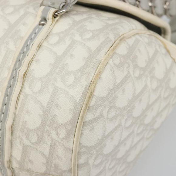 Christian Dior Trotter Canvas Romantic Hand Bag PVC White Silver Auth 185924A