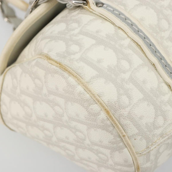 Christian Dior Trotter Canvas Romantic Hand Bag PVC White Silver Auth 185924A
