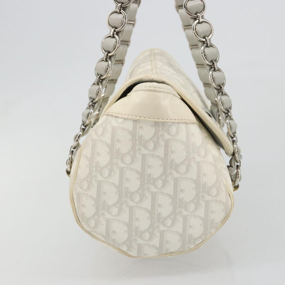 Christian Dior Trotter Canvas Romantic Hand Bag PVC White Silver Auth 185924A