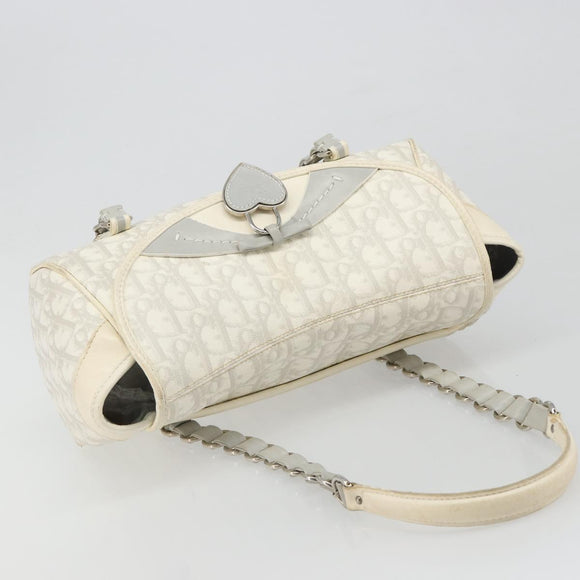 Christian Dior Trotter Canvas Romantic Hand Bag PVC White Silver Auth 185924A
