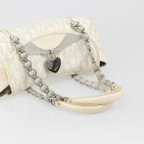 Christian Dior Trotter Canvas Romantic Hand Bag PVC White Silver Auth 185924A
