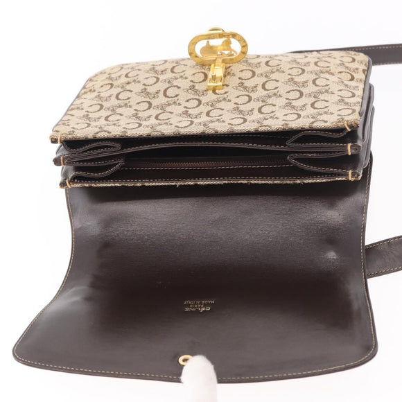 CELINE C Sulky Horse Carriage Shoulder Bag Canvas Beige Gold Auth 185927A