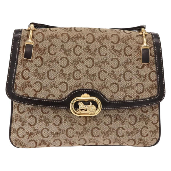 CELINE C Sulky Horse Carriage Shoulder Bag Canvas Beige Gold Auth 185927A