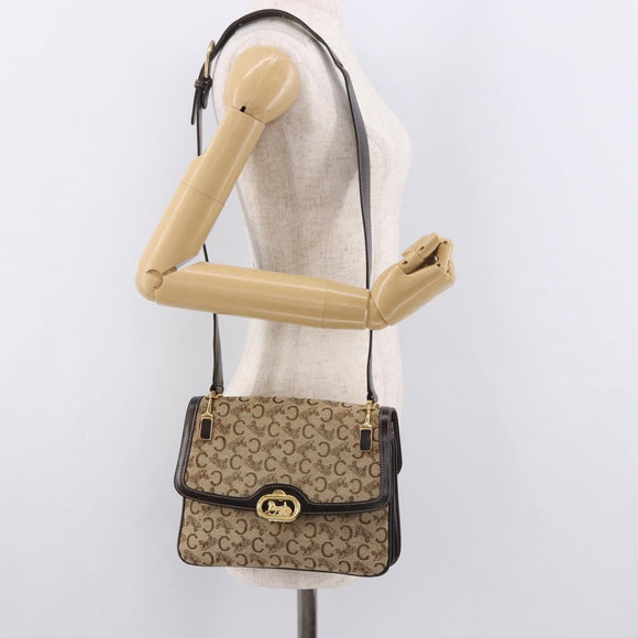 CELINE C Sulky Horse Carriage Shoulder Bag Canvas Beige Gold Auth 185927A