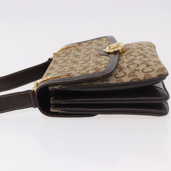 CELINE C Sulky Horse Carriage Shoulder Bag Canvas Beige Gold Auth 185927A