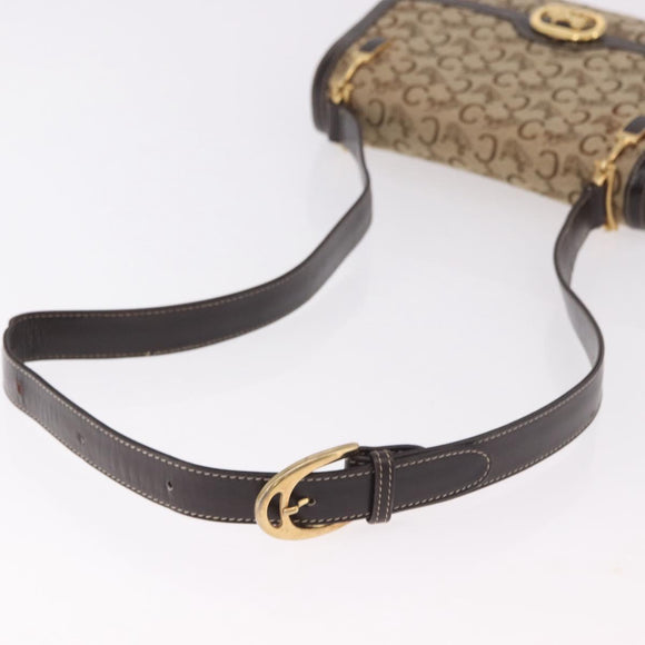 CELINE C Sulky Horse Carriage Shoulder Bag Canvas Beige Gold Auth 185927A