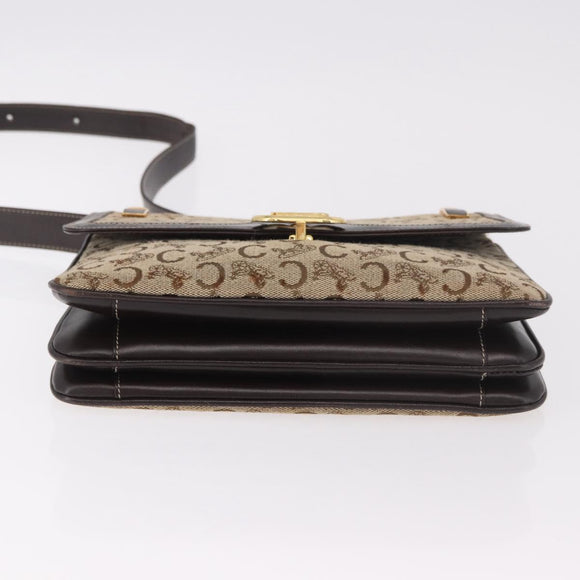 CELINE C Sulky Horse Carriage Shoulder Bag Canvas Beige Gold Auth 185927A