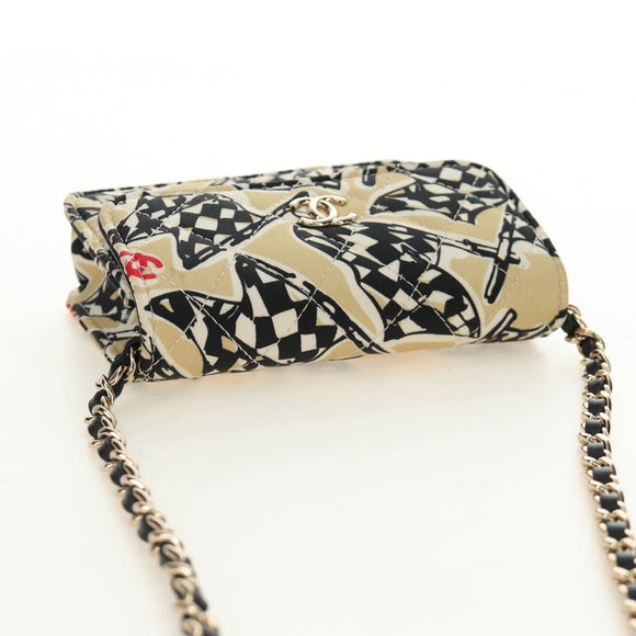 CHANEL ChainShoulderPouch Mini Matelasse 13 Bag Satin Beige Gold CC Auth 185928M