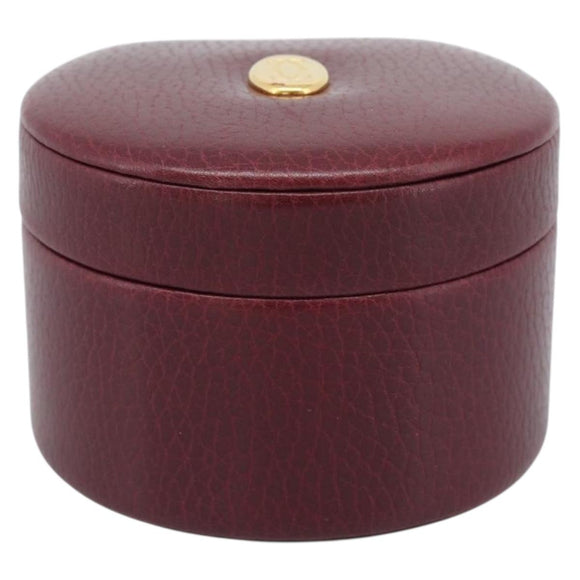 CARTIER Jewelry Box Leather Bordeaux Gold Auth 185932V