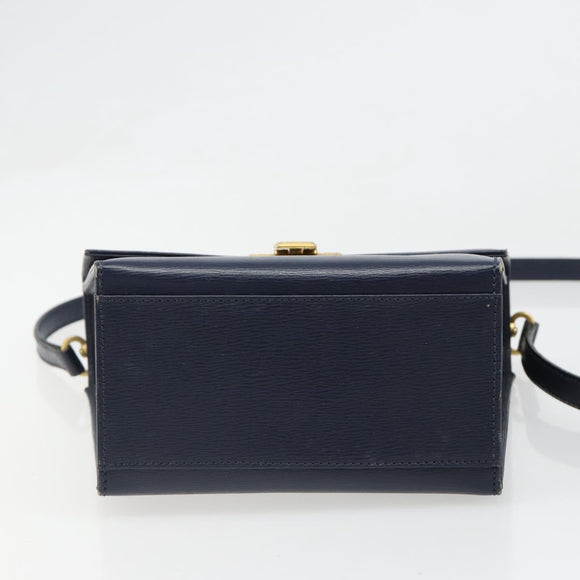 Christian Dior Shoulder Bag Leather 2way Blue Gold Auth 185936A