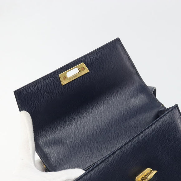 Christian Dior Shoulder Bag Leather 2way Blue Gold Auth 185936A
