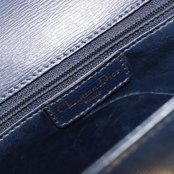 Christian Dior Shoulder Bag Leather 2way Blue Gold Auth 185936A