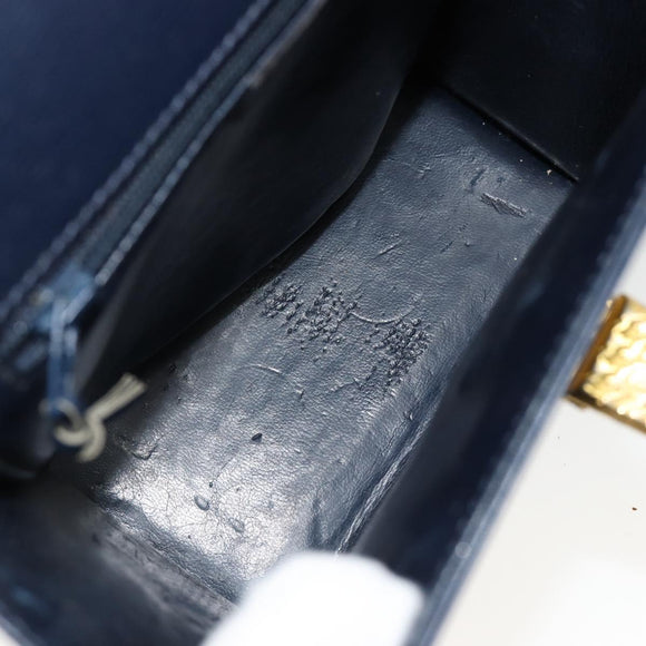 Christian Dior Shoulder Bag Leather 2way Blue Gold Auth 185936A