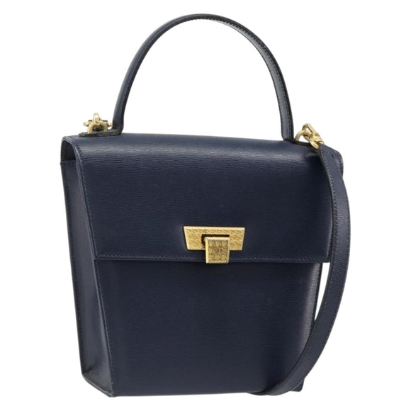 Christian Dior Shoulder Bag Leather 2way Blue Gold Auth 185936A