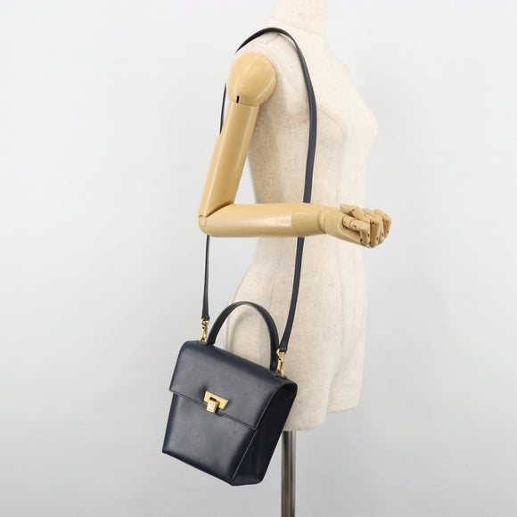 Christian Dior Shoulder Bag Leather 2way Blue Gold Auth 185936A