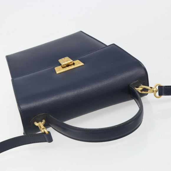 Christian Dior Shoulder Bag Leather 2way Blue Gold Auth 185936A