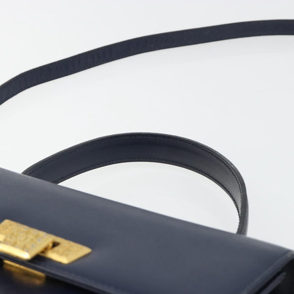 Christian Dior Shoulder Bag Leather 2way Blue Gold Auth 185936A
